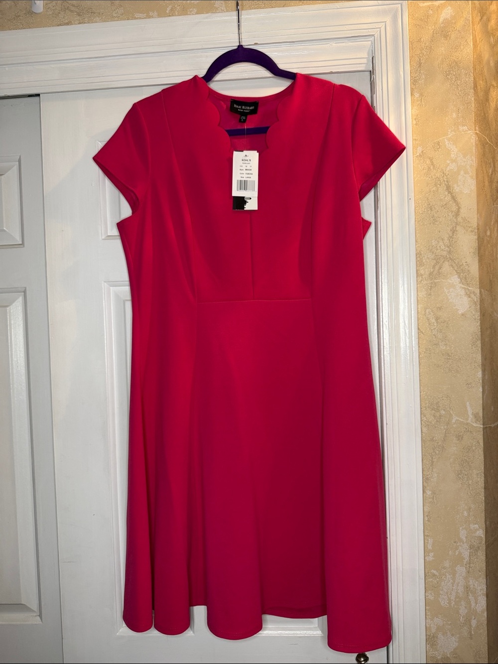 Isaac Mizrahi ASL Scallop Neck A-Line Dress - Hot Pink